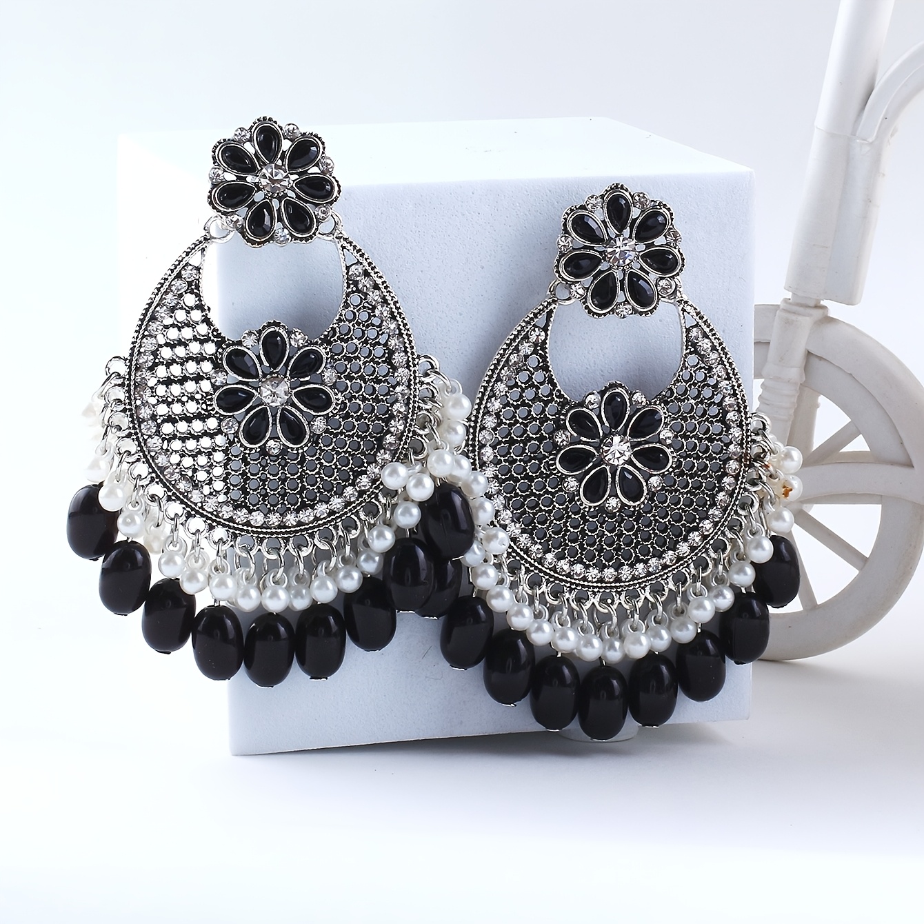 Ethnic Style Carved Hollow Imitation Agate Teardrop Earrings